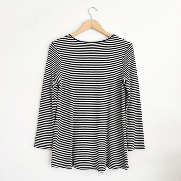 J.Jill Wearever Tunic Sweater Top Stripe Black White Staple Mature Size M Petite - Picture 6 of 9